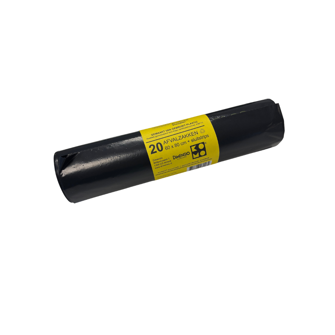 Vuilzak Komo, 20 stuks op rol, 60x80 cm, dikte T 52, 60l, LDPE, zwart